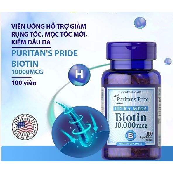 Viên uống mọc tóc, giảm rụng tóc Puritan's Pride Ultra Mega Biotin 10000 mcg 50 viên-100 viên