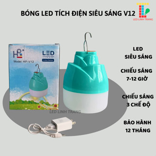 Bóng Đèn Led Tích Điện HP-V12 Sạc Pin Siêu Sáng Cao Cấp Hoạt Động 7-20 Giờ Liên Tục