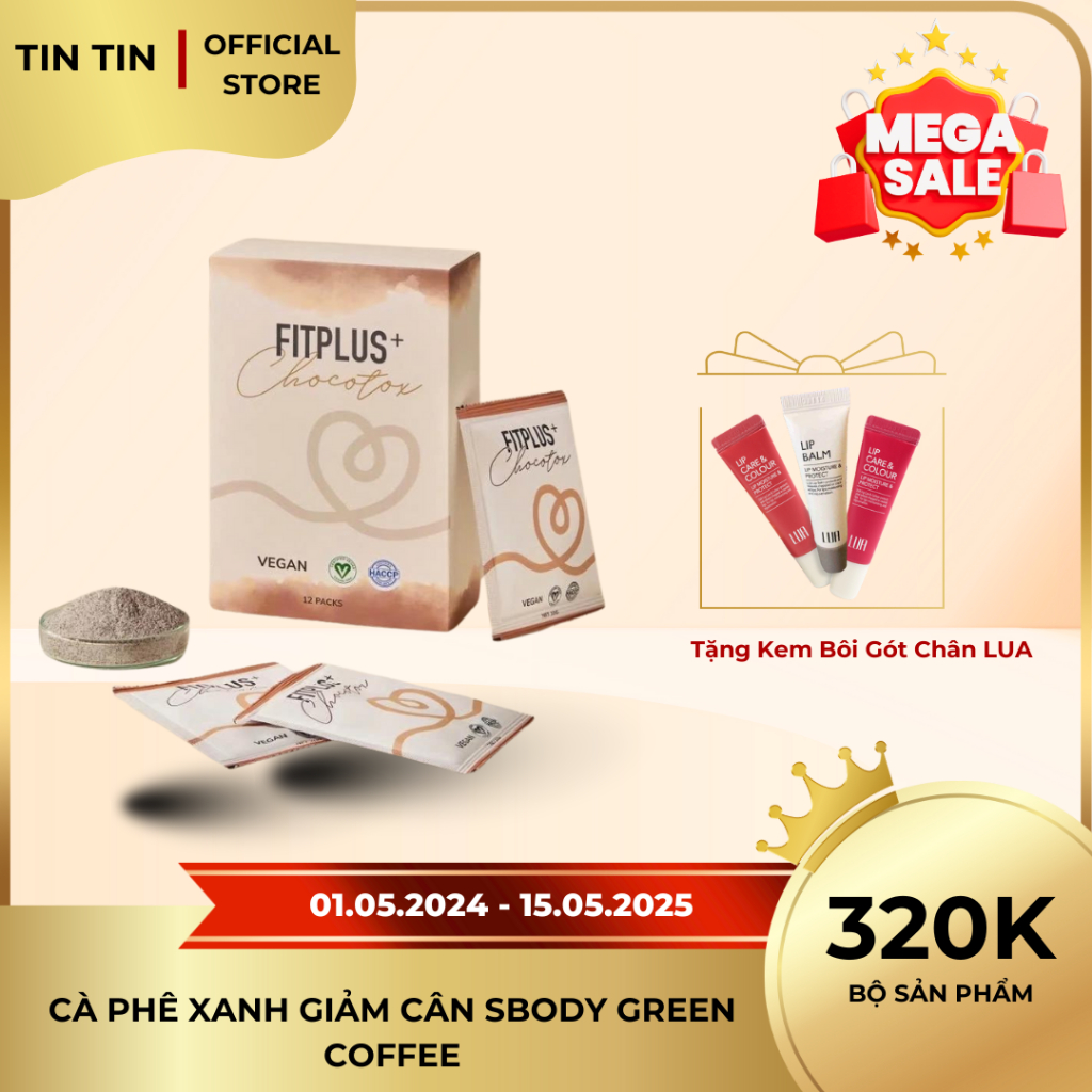 Cà Phê Xanh Nấm Giảm Cân Sbody Fitplus+ Chocotox Chính Hãng Hộp 12 gói