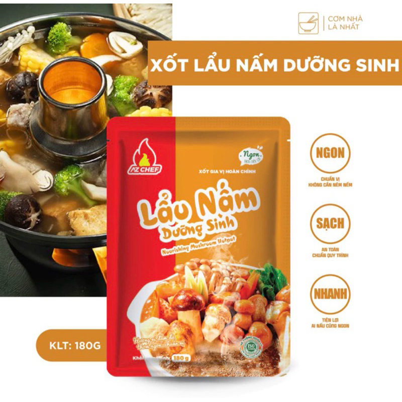 *SALE* Xốt gia vị Lẩu Nấm Dưỡng Sinh gói 180g AZ Chef tươi ngon tự nhiên (mới)