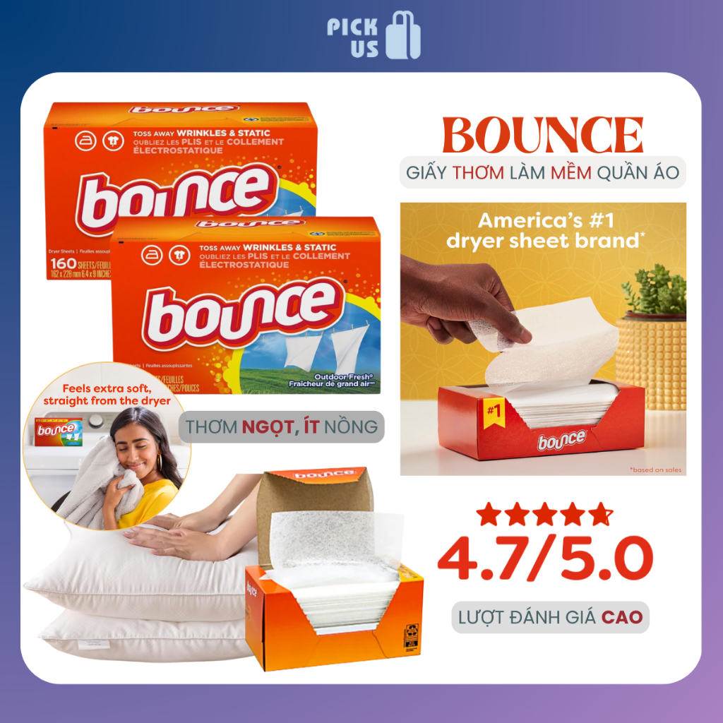 [Bán Lẻ 10 Tờ] Bán Chạy Giấy Thơm, Giấy thơm Bounce Mỹ, Giấy Thơm Quần Áo, Giấy thơm sấy, Giấy thơm 