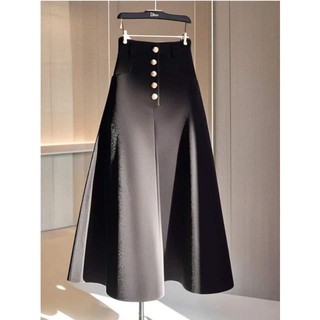 Chân Váy Lưng Cao Khuy Đá Hoàng Bào Dress – Dáng Xòe Dài Cao Cấp, Cạp Liền Tôn Eo, Vải Gone 2 Lớp, Chân Váy Công Sở