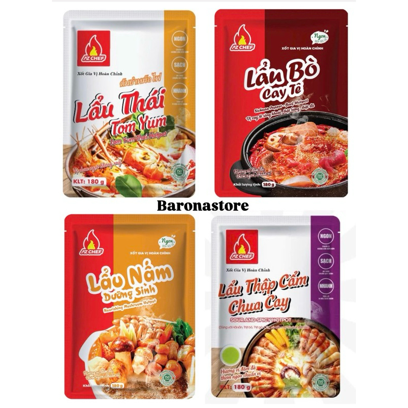 *SALE* Xốt gia vị nấu Lẩu AZ Chef gói 180g (lẩu bò, lẩu thái, lẩu nấm…)(mới)