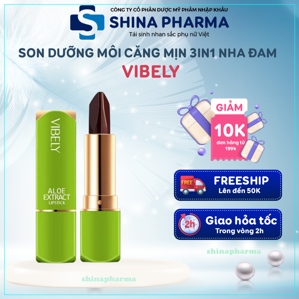 Son Dưỡng Môi Nha Đam 3IN1 VIBELY - Son Nha Đam VIBELY Dưỡng Ẩm, Lâu Trôi, Khử Thâm Môi, Son Dưỡng Môi 3IN1