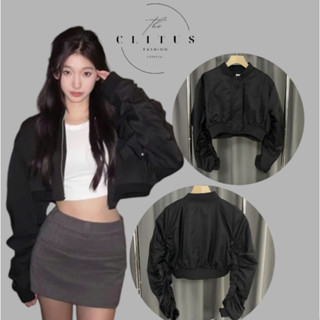 Áo Khoác Dù Nữ Cổ Bomber 2 Lớp Form Croptop Phối Tay Nhún Mẫu Mới - CLITUS