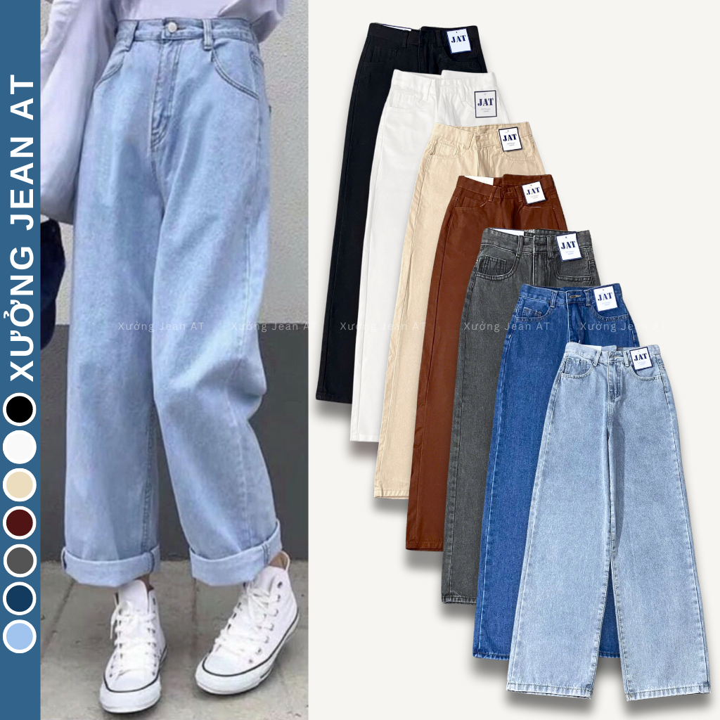 Quần Jeans Nữ Simple Jeans Lưng Cao Dáng Suông Ống Rộng Ulzzang Cực Chất - 420