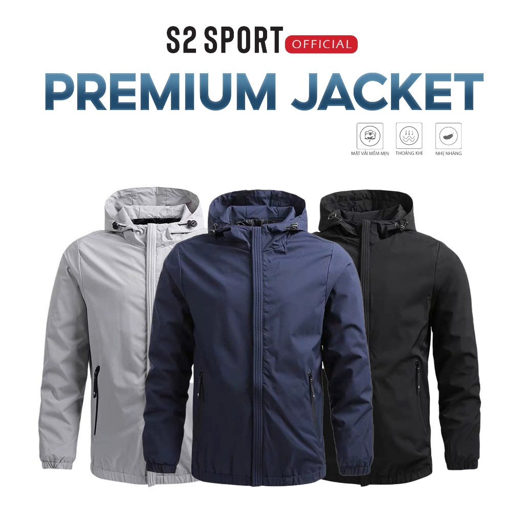 Áo khoác gió thể thao nam S2 SPORT jacket nam mũ tháo dời vải gió cao cấp chống nước cản gió - AG.02