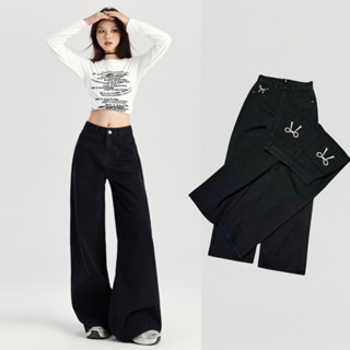 Quần Kaki Nữ thêu nơ trơn Cạp Cao MIAA ống rộng dáng suông đứng ulzzang phong cách hàn quốc