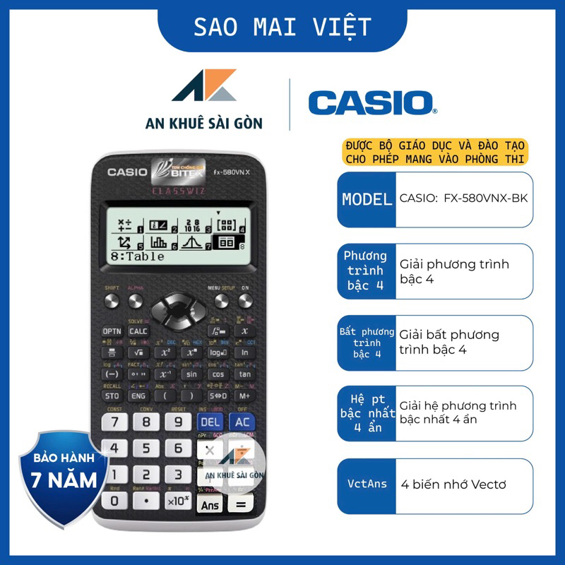 [Chính Hãng] Máy tính Casio FX-580VNX Màu đen - Bảo Hành Điện Tử 7 năm
