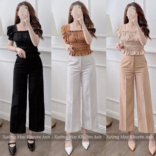 Quần ống rộng nữ m50 m55 m60 lưng cao khóa trước có túi dáng quần ống suông dài cạp cao đi học làm công sở vải dày