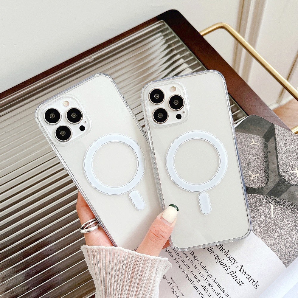 Ốp Lưng Trong Suốt Chống Sốc Hỗ Trợ Sạc Không Dây Từ Tính Cho Iphone x/xsmax/11/12/13/14/15/16/17/pr