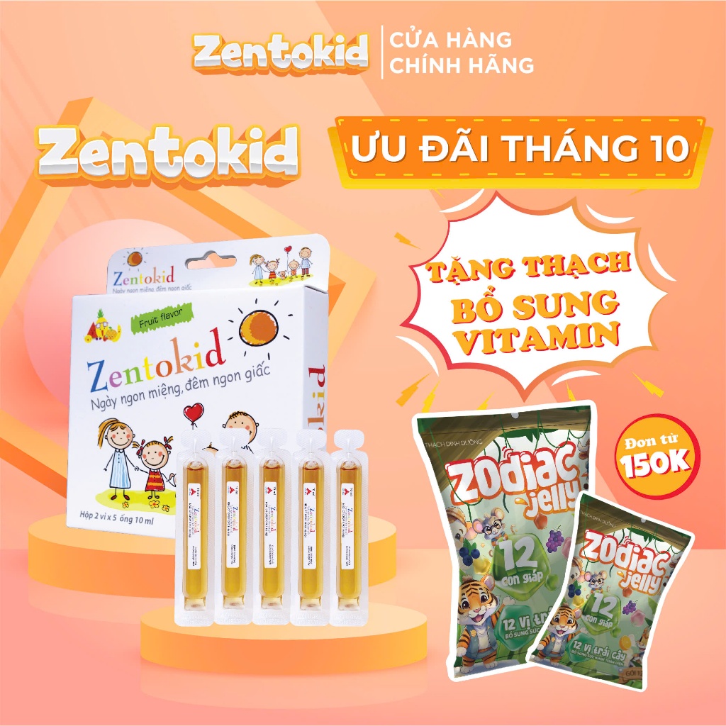 Siro ăn ngon, ngủ ngon dành cho bé ZENTOKID giúp trẻ ăn ngon miệng, ngủ ngon giấc, tiêu hoá tốt Hộp 10 ống x 10ml