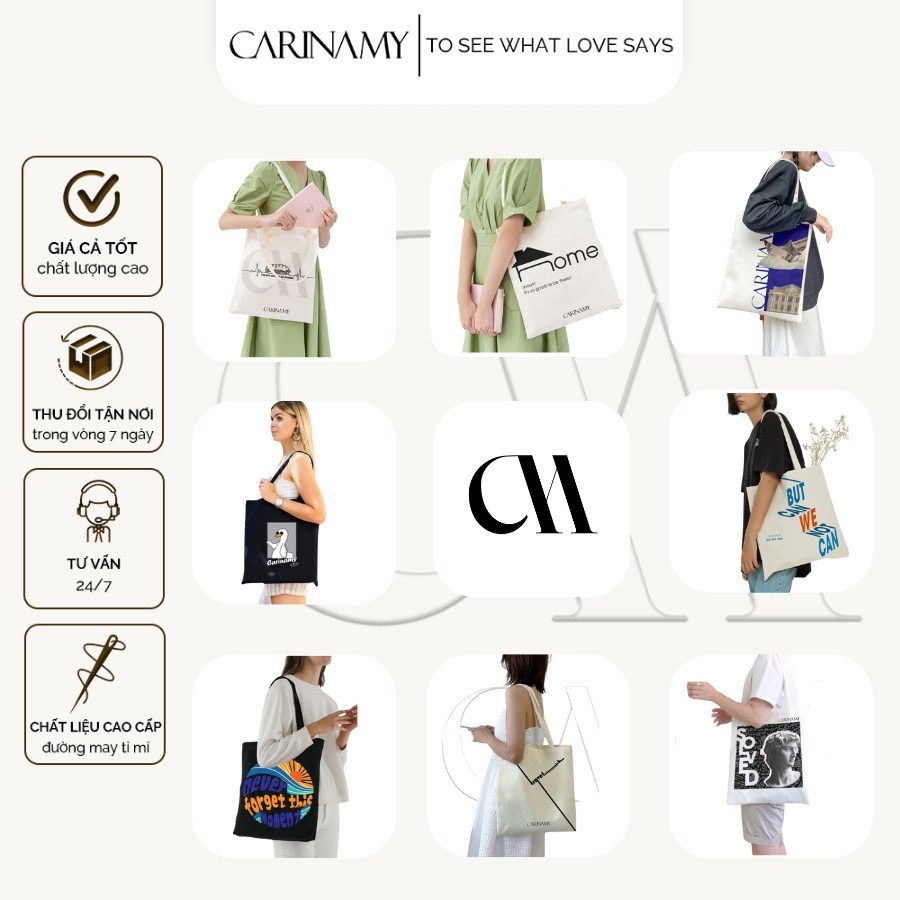 Túi Tote CARINAMY in họa tiết chất liệu vải canvas cotton dày dặn