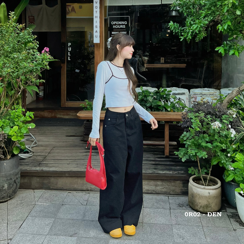 Quần jeans bò ống rộng Meisy vải denim màu xanh đậm màu xanh nhạt chất jeans mềm mặc mùa hè mát không co giãn Meisy | BigBuy360 - bigbuy360.vn