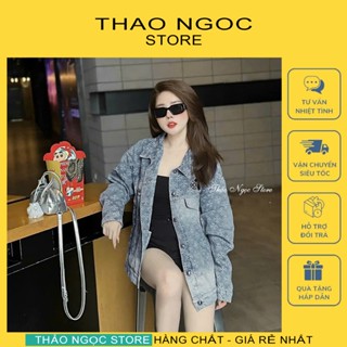 Áo khoác jean nữ tay dài form rộng họa tiết thêu chữ thập! (có sẵn, hình thật) THẢO NGỌC STORE