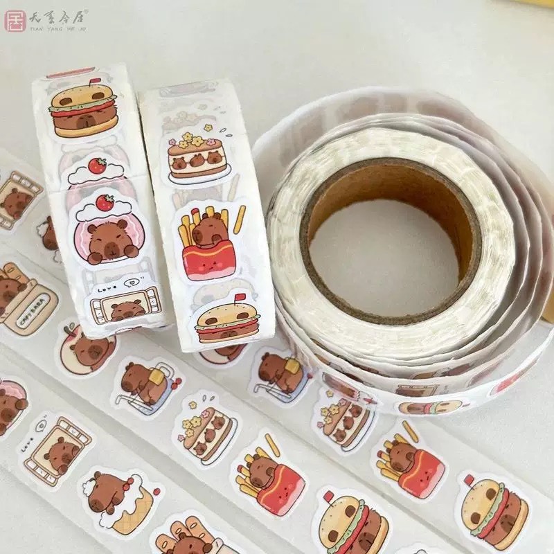 Cuộn 500 Stickers Capybara Bản 1.5cm Cute 13753
