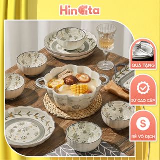 Bát đĩa sứ HINATA cúc họa mi tráng men cao cấp chén ăn cơm, tô cơm, bát ăn, bát ô tô canh âu cơm đĩa sứ hiện đại, BH 1-1