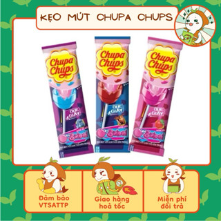 Combo 5 cái Kẹo Mút Chupa Chups Với Gum Thổi Big Babol Bên Trong Hương Cola, Việt Quất, Dâu. Ăn Vặt Nhà Mầm