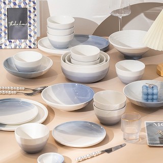Bộ bát đĩa xanh biển cả, bát đĩa decor