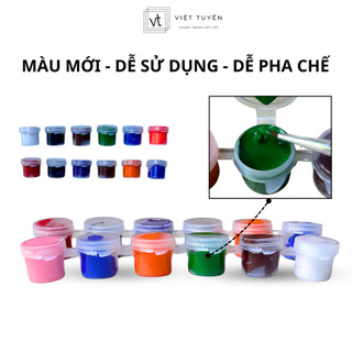 Vỉ 6 màu Acrylic cơ bản ngẫu nhiên, vỉ chiết 5ml, tặng kèm 2 cây cọ vẽ nét