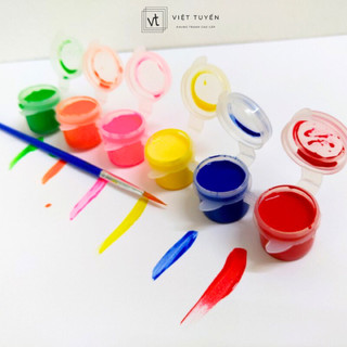 Vỉ 6 màu Acrylic cơ bản ngẫu nhiên, vỉ chiết 5ml, tặng kèm 2 cây cọ vẽ nét