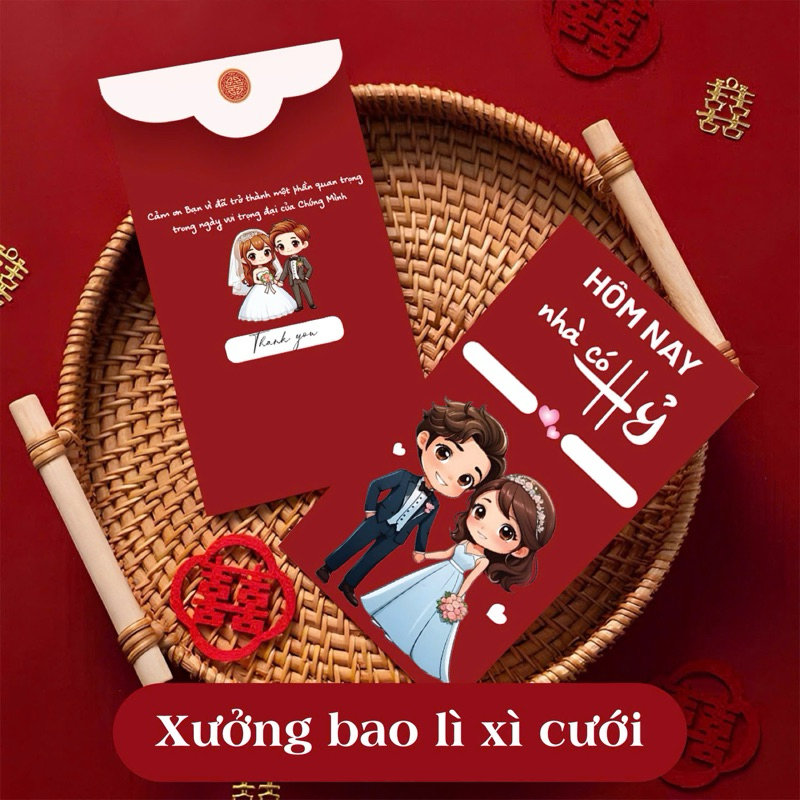 (Viết Tên CD-CR) Combo 6 Bao lì xì đám cưới, Lì Xì Hỷ Bao lì xì cưới, đám hỏi lì xì mâm quả màu đỏ lì xì tết