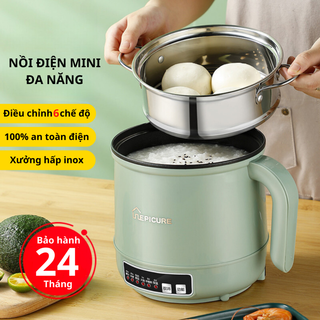 Nồi Lẩu Điện Mini 6 Chế Độ Nồi Điện Đa Năng 6 Chế Độ Nồi Chống Dính Nồi Điện Mini Kèm Xưởng Hấp Phù Hợp 1-3 Người Ăn