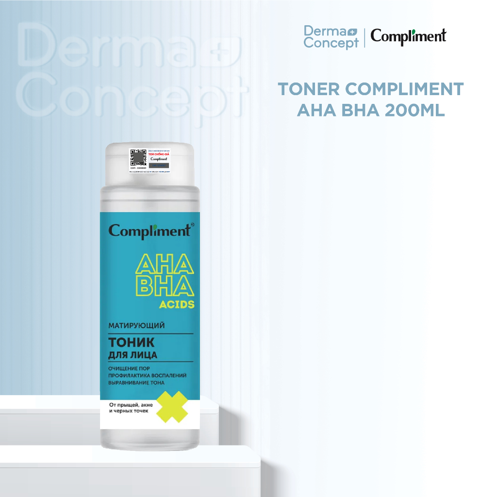 Toner Compliment AHA BHA làm sạch sâu, kiềm dầu, giảm mụn, thu nhỏ lỗ chân lông 200ml