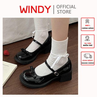 Giày Búp Bê Lolita Đế Đốc WINDY Chất Da Bóng Thắt Nơ Đế Độn cao 4-5cm Tôn Dáng CG-267-08