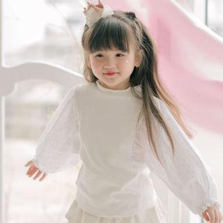 Áo cho bé gái Sora.bébé Charise Sweatshirt chất nỉ màu trắng phối tay phồng bánh bèo (1-6 tuổi) (Tặng cài áo)
