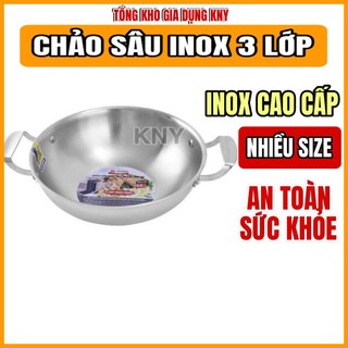  Chảo Sâu Inox Ticook Inox 304 3 lớp Đáy Từ  - Chảo 2 quai sâu Ba Lớp Inox 304 Cao Cấp KNY 