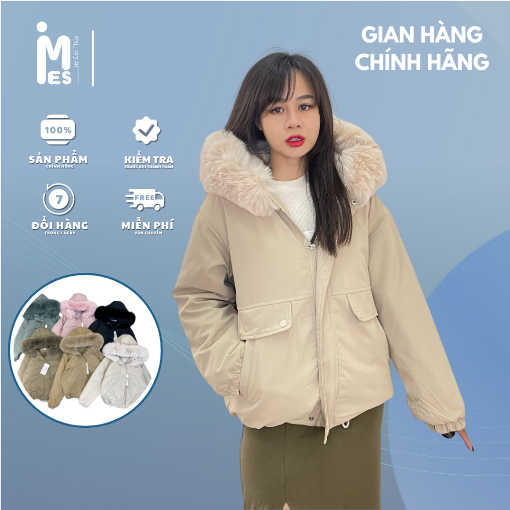 Áo khoác Kaki Parka cho nữ IMES by Cái Thủy lót lông dáng ngắn có mũ cổ lông  1800 Imes shop