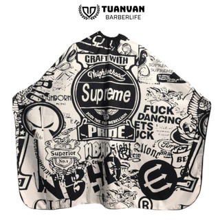 Khăn cắt tóc barber áo choàng cắt tóc nam supreme đen trắng