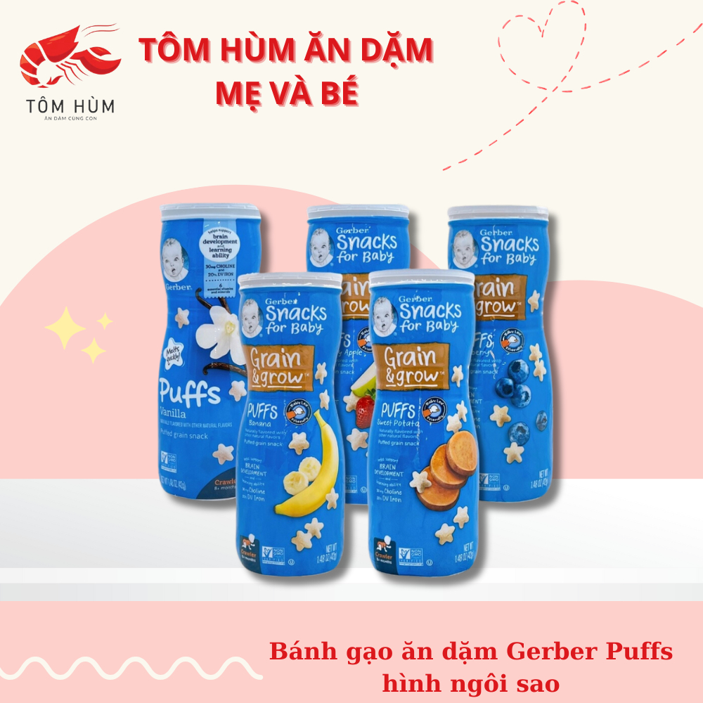 [TẶNG THÙNG ĐỰNG ĐỒ CHƠI] Bánh Gerber Puffs ngôi sao, Bánh ăn dặm gerber lùn cho bé