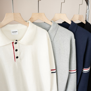 Áo polo dệt kim LUMIX dài tay phối sọc cao cấp, kiểu dáng classic sang trọng - LUCIINON