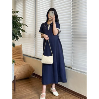 Váy Polo, Đầm Polo Gắn Logo LAMA From Rộng, Dáng Dài Chất Tổ Ong Đẹp