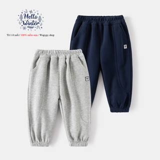  Quần nỉ bé trai WELLKIDS quần dài cho bé chất nỉ 2 lớp họa tiết chữ m hàng xuất Âu Mỹ 2025 