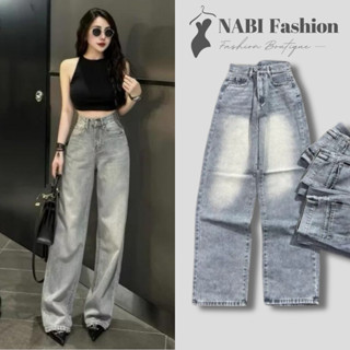 Quần Jean Nữ Ống Rộng Bigsize S M L XL Trơn NABI Fashion Quần Bò Cạp Cao Dáng Suông Ôm Eo Hack Dáng NB5515