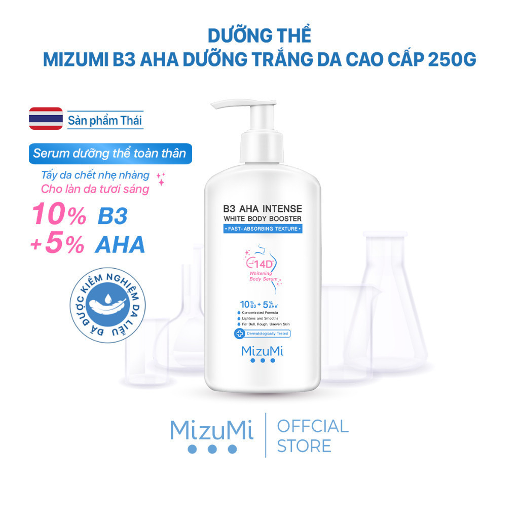 MizuMi Dưỡng Thể Sáng Da B3 AHA Intense White Body Booster 250g Trắng Khỏe, Mịn Màng , Niacinamide, AHA, Ceramide