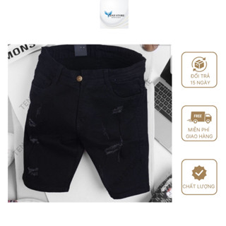 Quần short jean nam màu đen rách, quần jean nam vải jean cotton mềm mịn form chuẩn đẹp nhiều mẫu mới TENJI