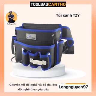 Túi đeo đồ nghề có kèm dây thắt lưng khóa bấm nhựa màu xanh TZY