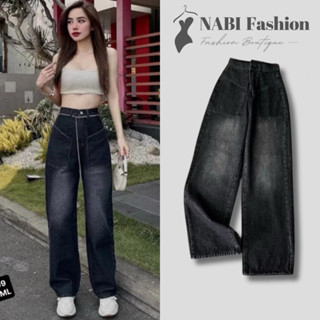 Quần Jean Nữ Ống Suông Rộng NABI Fashion Quần Bò Jean Nữ Túi Xéo Cạp Cao Màu Đen Phong Cách Girl Phố