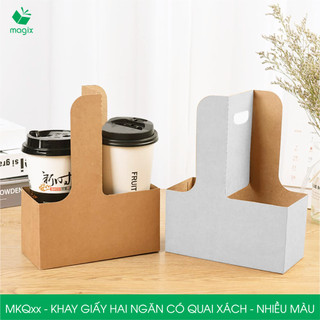  MKQ - Combo 20 khay giấy 2 ngăn quai xách đựng ly nước đựng hoa - Nhiều màu | Magix Packaging 