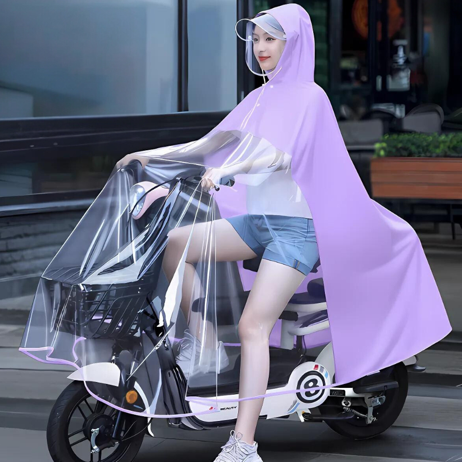 Áo mưa nửa trước trong suốt - Áo mưa mẹ và bé che phủ toàn thân, kèm kính chắn mưa có thể tháo rời