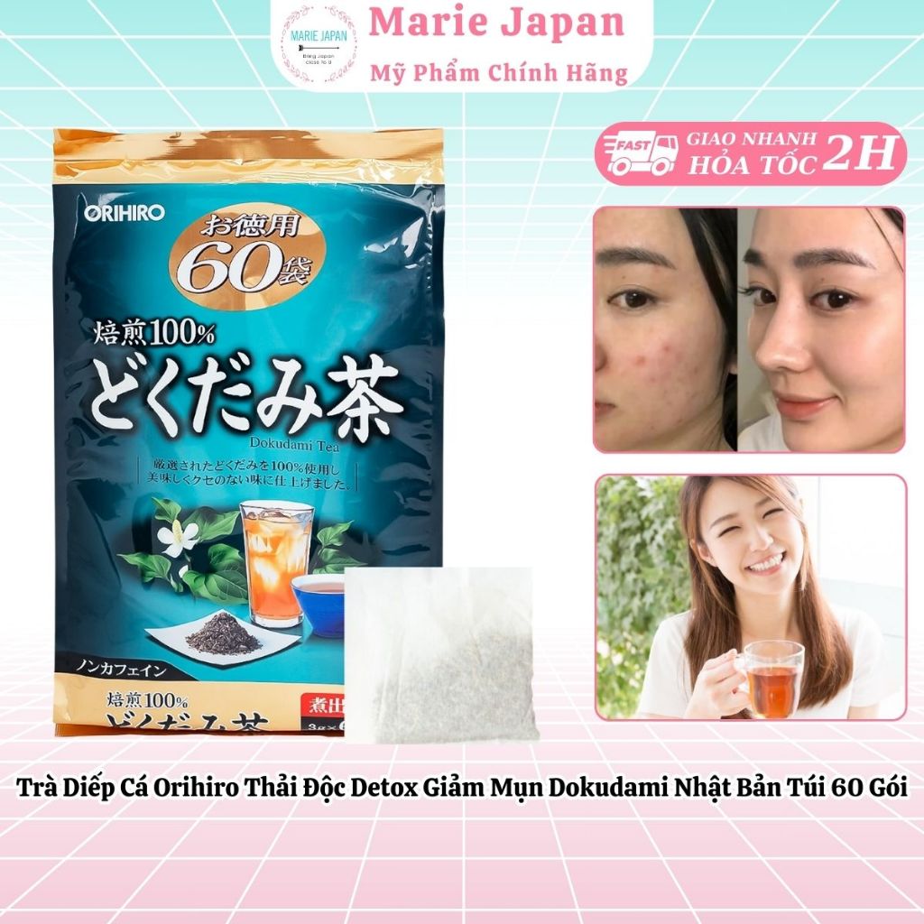Trà Diếp Cá Orihiro Thải Độc Detox Giảm Mụn Dokudami Nhật Bản Túi 60 Gói