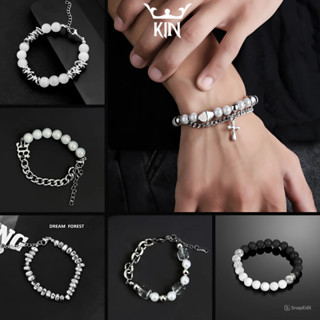 Lắc Tay Nam Thép Titan Thời Trang KIN Vòng Tay Chuỗi Hạt Đá Dây Dệt Độc Đáo Cá Tính Unisex Phụ Kiện Phong Cách Hàn Quốc