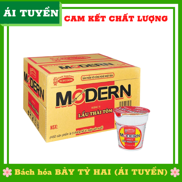 Thùng 24 ly mì Modern lẩu Thái tôm 65g, hảo hảo, acecook