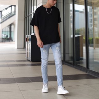 Quần jean nam rách gối xanh nhạt co giãn tốt, form ôm tôn dáng, phong cách trẻ trung thời trang skinny slimfit pon.mens