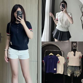 Áo Len Polo Cộc Tay Mix Tay Áo Viền Xanh Đỏ Dễ Phối Đồ, Labibi