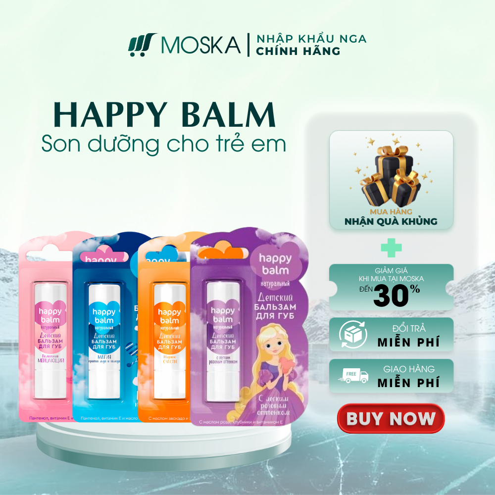 Son Dưỡng Môi Trái Cây Cho Trẻ Em Trên 3 Tuổi HAPPY BALM FITO Nga 3.6g, Môi Mềm Mịn, Căng Mướt, Dưỡng Ẩm Sâu| Moska shop